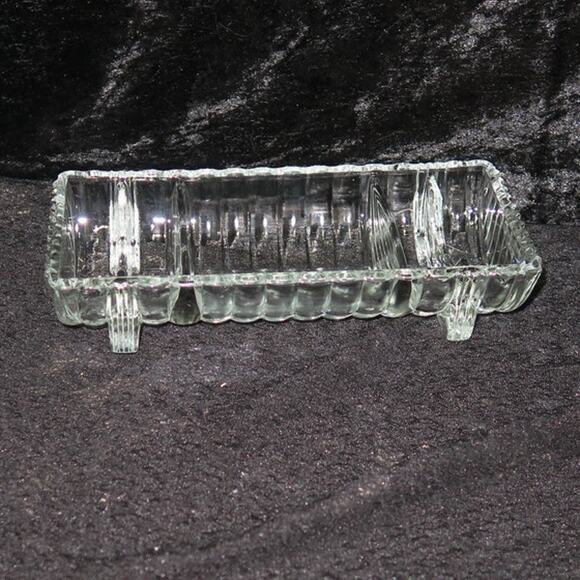 Footed Glass Trinket Tray Vanity Serving Decor Elegant Clear Divided - Picture 4 of 14